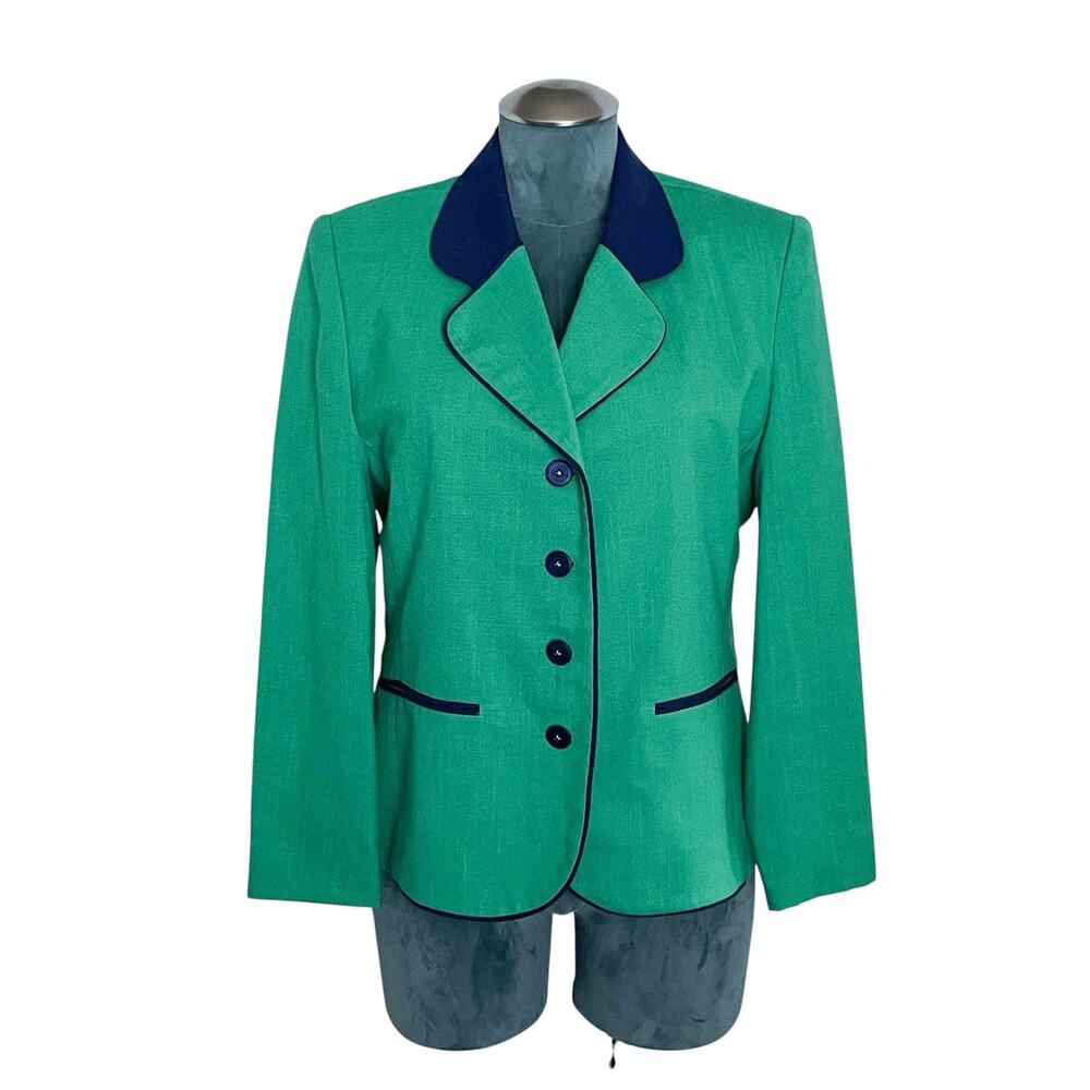 Vintage Henry Lee Single Breasted Blazer 6 Green Contrast Collar Office Preppy
